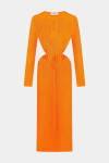 Оранжевое длинное платье с акцентом на талии