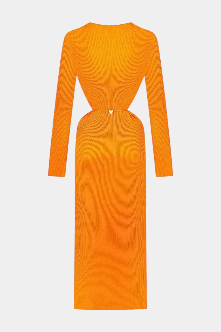 Оранжевое длинное платье с акцентом на талии PPK25-01 orange(24X) T.MOSCA