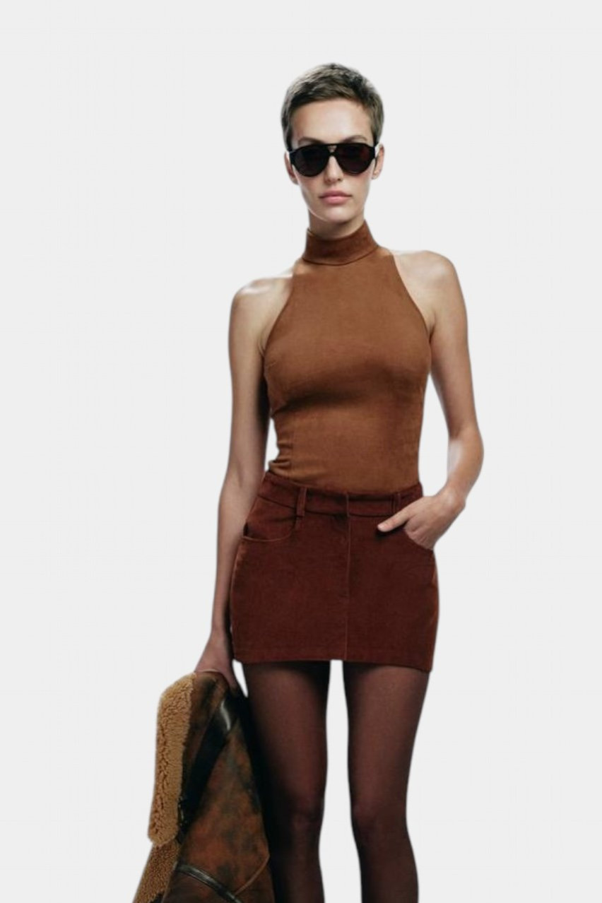 Коричневий топ з екозамші TWEN2'S