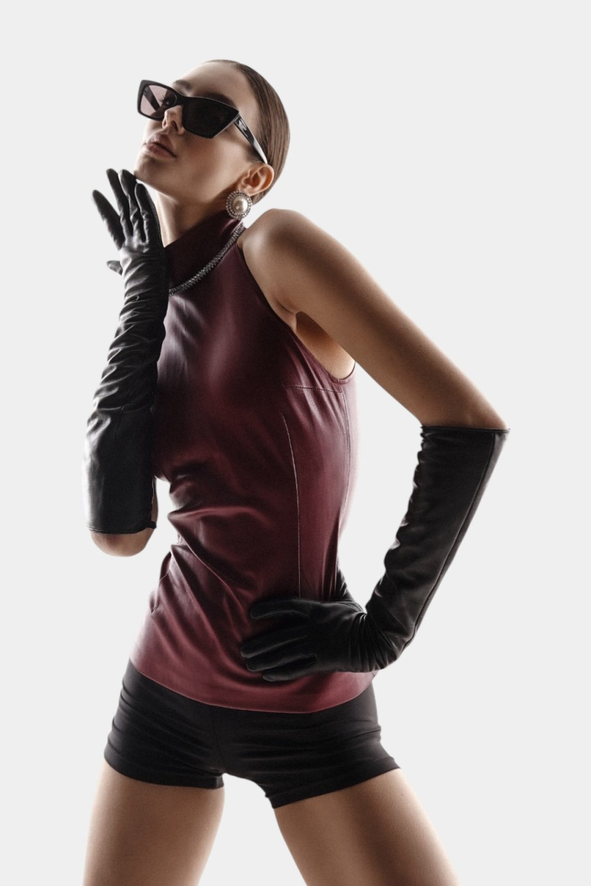 Бордовий топ з екошкіри TWEN2'S