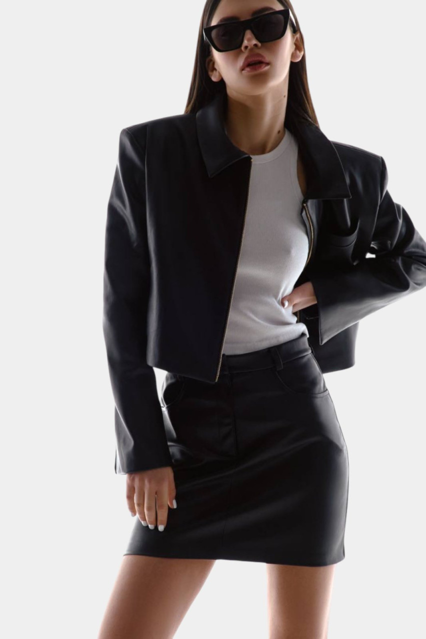Чорний жакет з екошкіри TWEN2'S