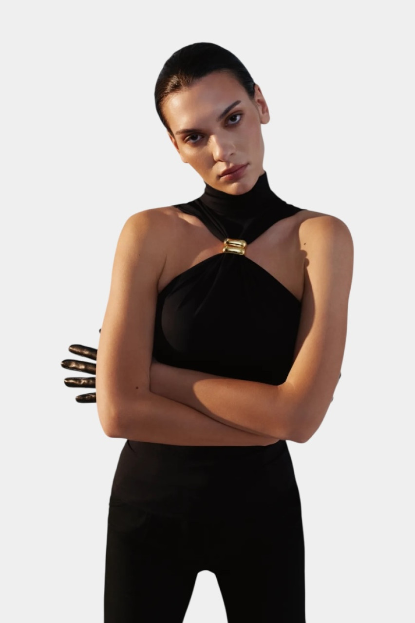 Черный топ с декоративным элементом TOP-GLDBK TWEN2'S