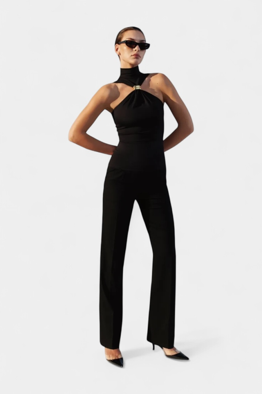 Черный топ с декоративным элементом TOP-GLDBK TWEN2'S