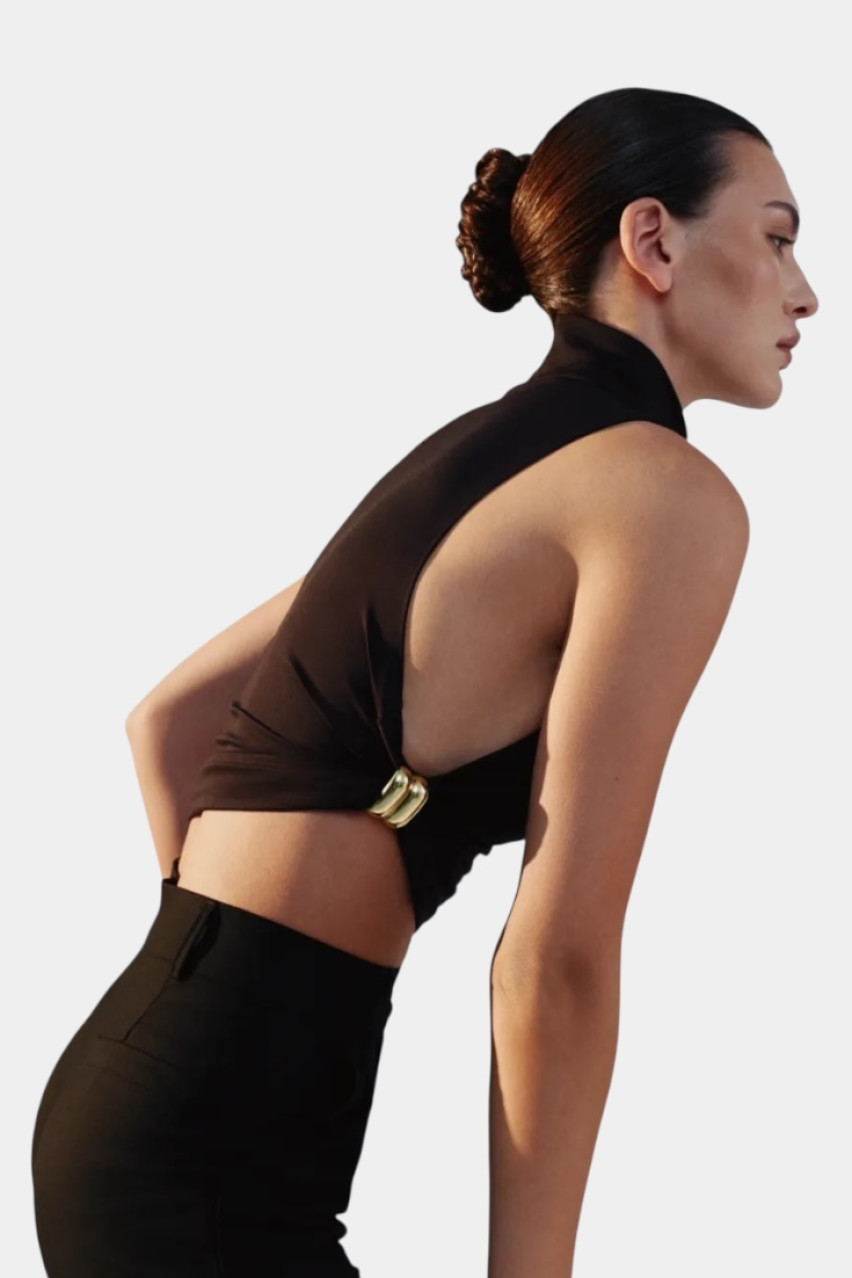 Черный топ с декоративным элементом TOP-GLDBK TWEN2'S