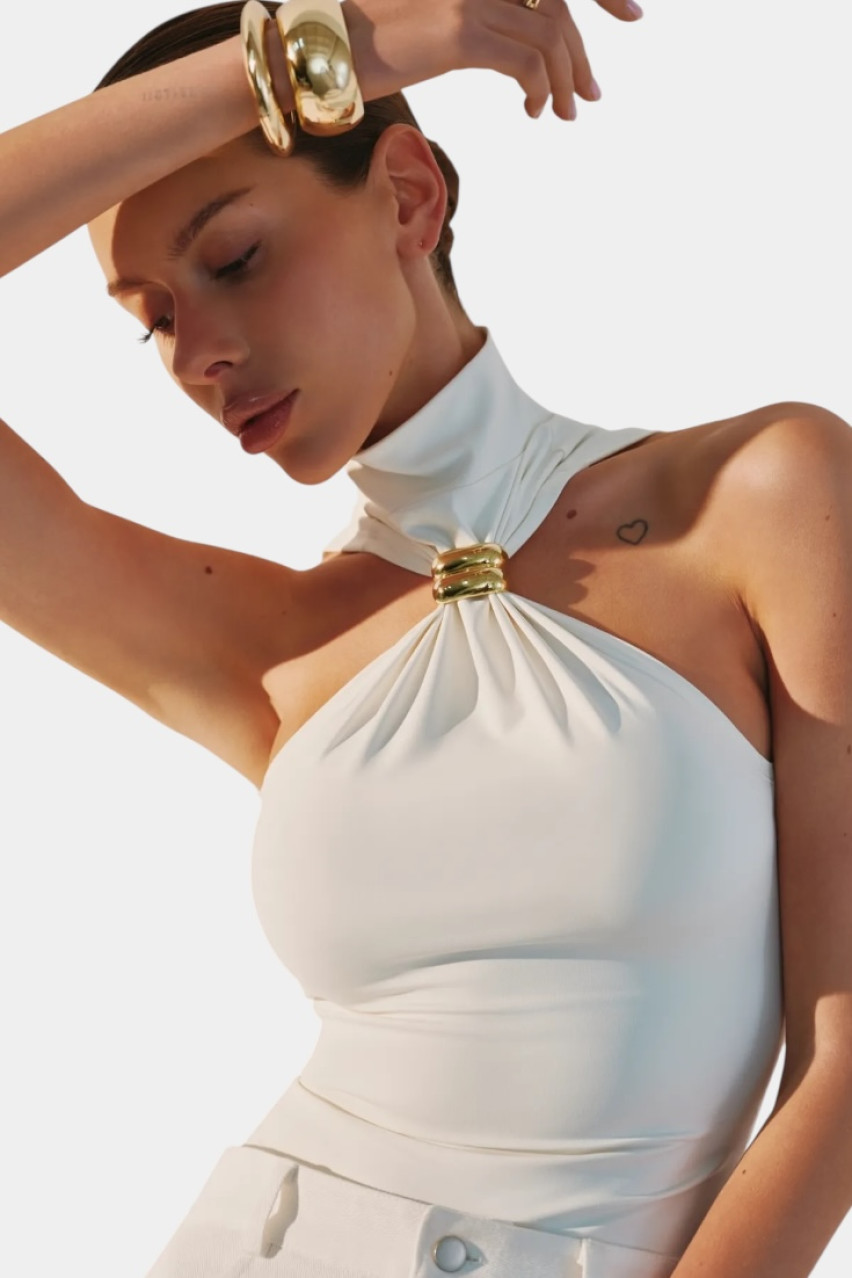 Білий топ з декоративним елементом TOP-GLDBK TWEN2'S