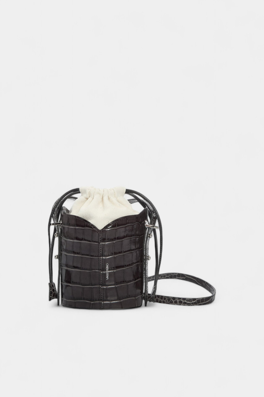 Графітова сумка Bucket Mini v3102-13011 VIKELE STUDIO (срібна фурнітура)