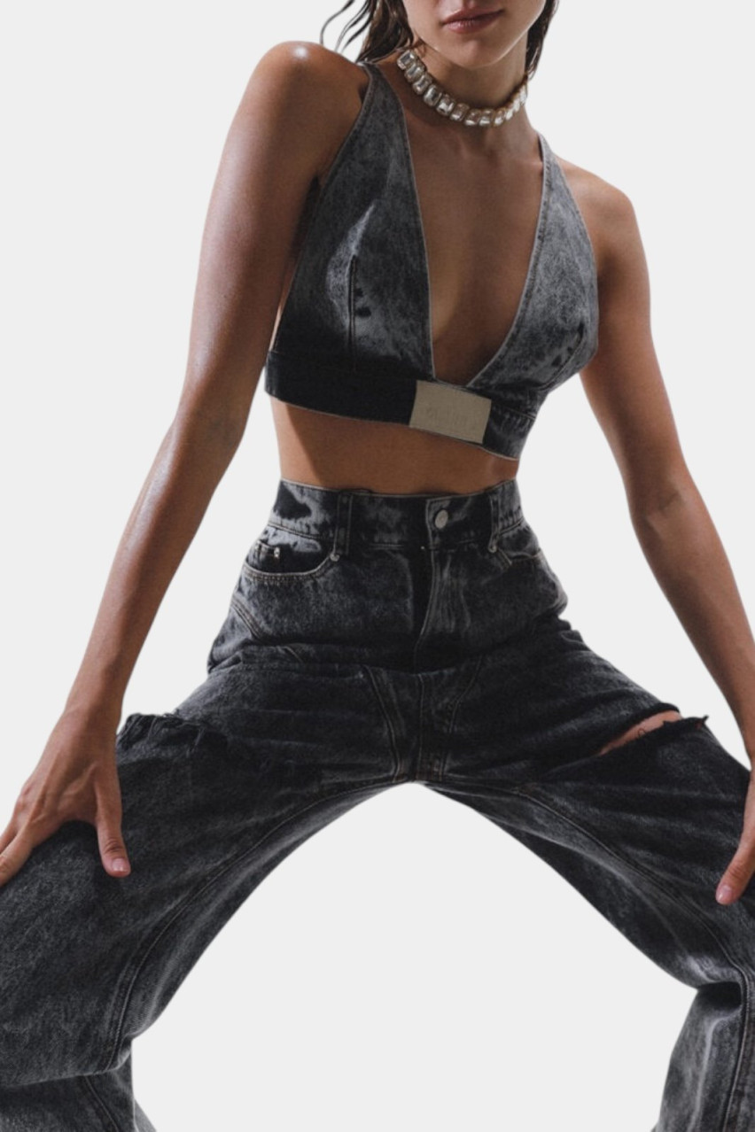 Черные джинсы с вырезами спереди 024/1.2 VISHNI